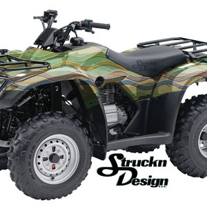 カラフルな波線 グリーン ブラック 4 フィート x 10 フィート デカール ビニール グラフィック パターン ラップ キット ATV UTV ゴルフ カート オートバイ スクーター バイク キャスト ラミネート付き US