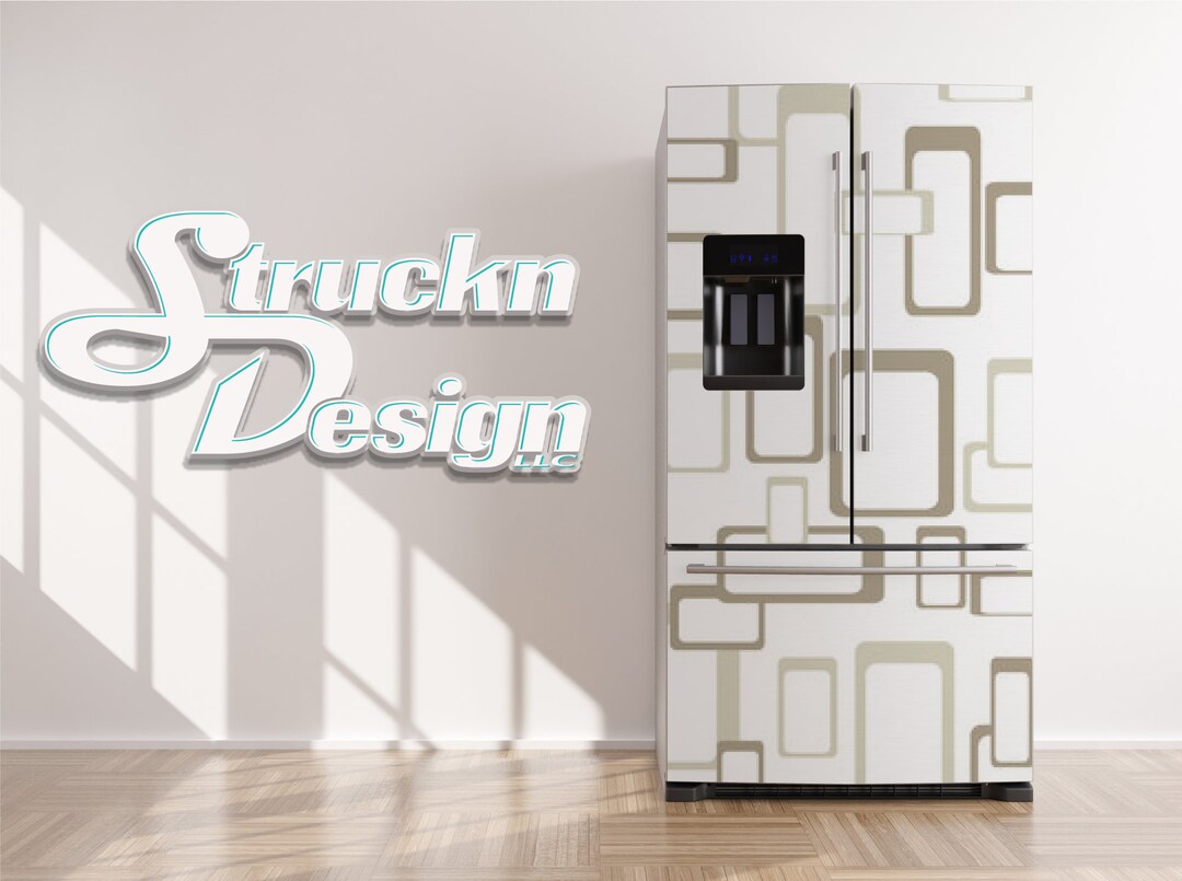 Retro Brown Beige Rounded Rectangle Refrigerator Fridge Freezer Wrap ...