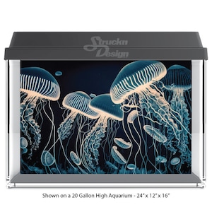 Cian oscuro dibujado Jelly Fish Beige rayas 10mil poliéster pecera vidrio telón de fondo acuario fondo impermeable gris opaco respaldo