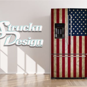 Rustic US Flag American Farmhouse Refrigerator Fridge Freezer Wrap Side by Side Top Bottom Door Vinyl Mural Skin Decal Removable