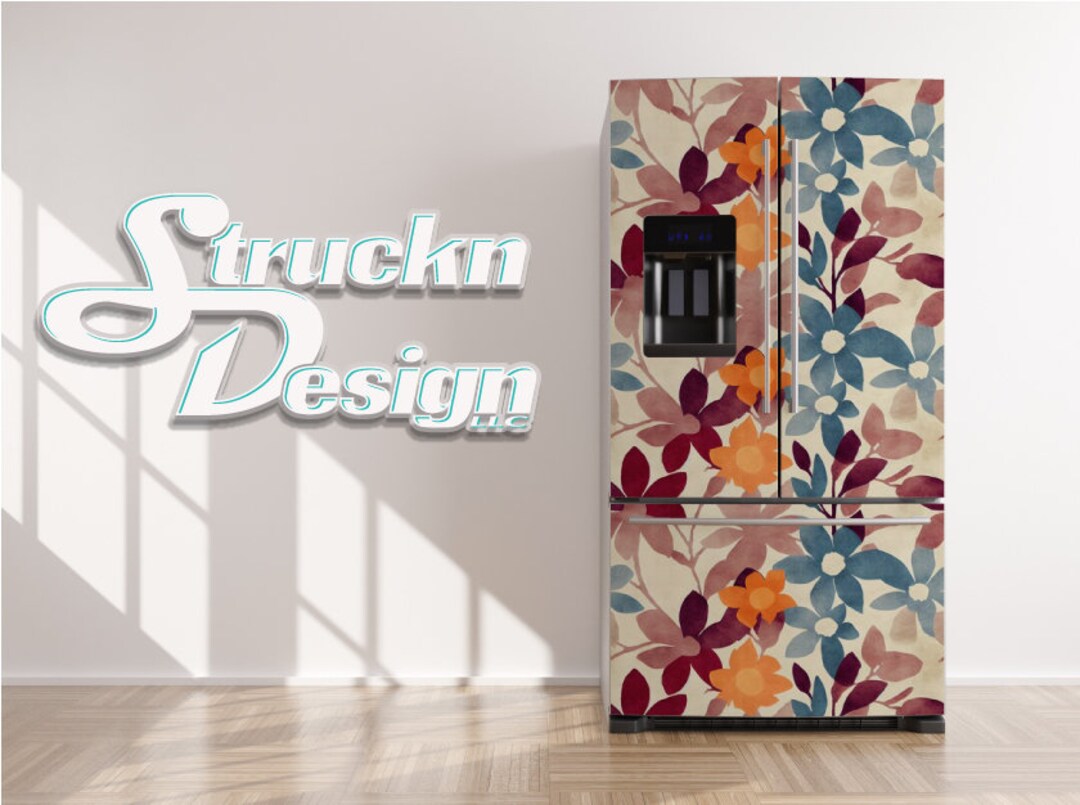Floral Colorful Flowers Pattern Wall Design Refrigerator Fridge Freezer ...