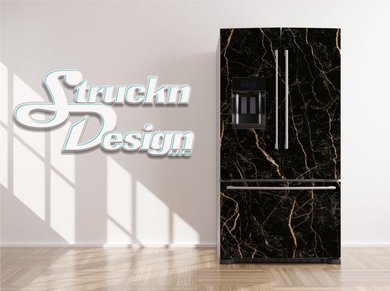 Black Gold Cracked Marble Rock Stone Refrigerator Fridge Etsy