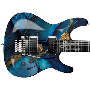 Blue Golden Marble Dark Light Bass Metal Vinyl Gitarre Wrap Skin Aufkleber Laminat Air Release Bubble Free Grafik Peel & Stick Multi Size