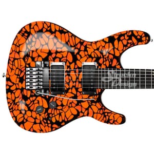 Orange Black Abstract Pattern Guitar Bass Metal Vinyl Wrap Skin Decal Laminate Air Release Bubble Free Graphic Peel & Stick Multi Size