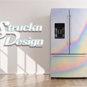 Leuchtender Pastell Regenbogen Holographic Streifen Kühlschrank Kühlschrank Gefrierfach Wrap Seite an Seite Oben Unterseite Vinyl Wandbild Haut Aufkleber abnehmbar