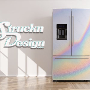 Glowing Pastel Rainbow Holographic Stripe Refrigerator Fridge Freezer Wrap Side by Side Top Bottom Door Vinyl Mural Skin Decal Removable