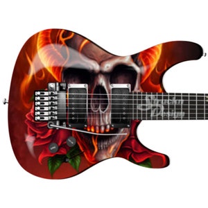 Demon Skull Horns Flames Red Roses Bass Metal Vinyl Guitar Wrap Skin Decal Laminate Peel & Stick Bubble Free Air Release Graphic Multi Size