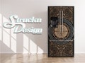 Ornate Design Modern Abstract Gold Beige Art Refrigerator Fridge Freezer Wrap Side by Side Top Bottom Door Vinyl Mural Skin Decal Removable