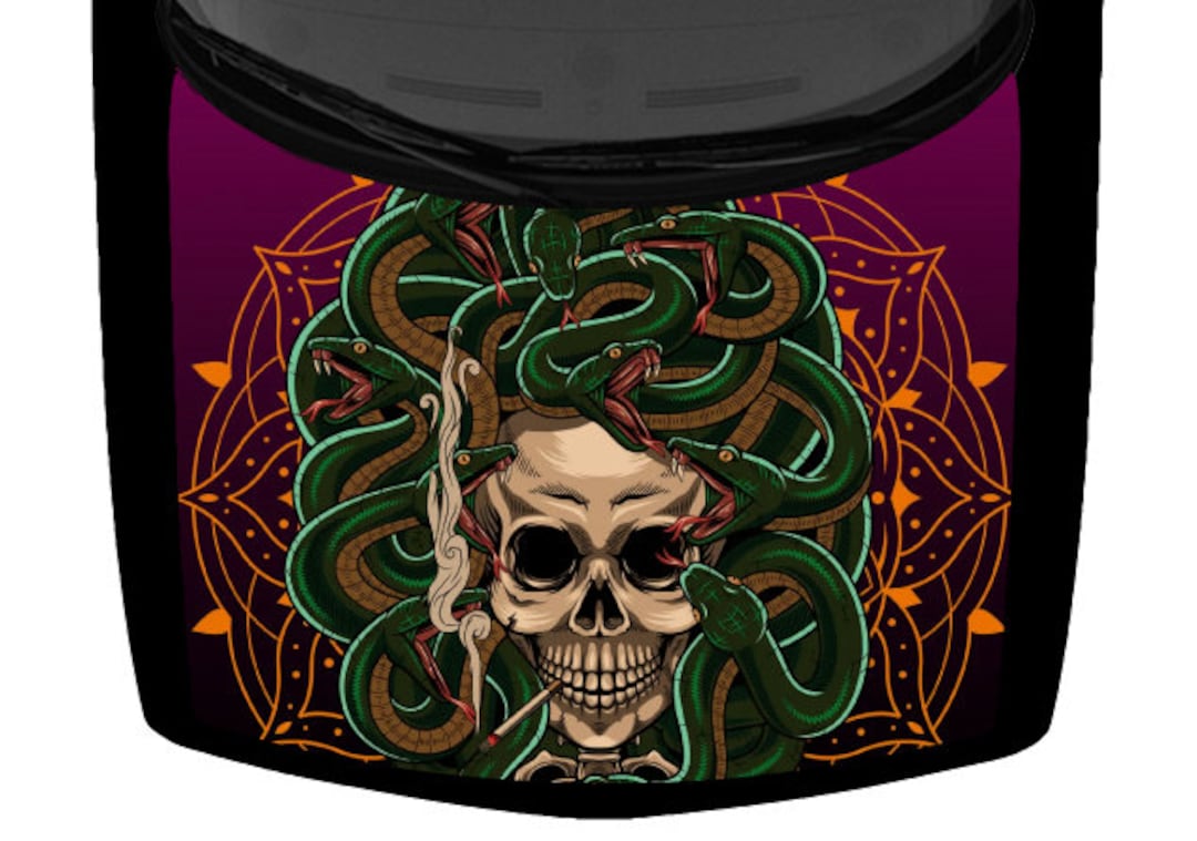 Vivid Beige Medusa Snake Skull Black Car Pickup Truck Hood Etsy