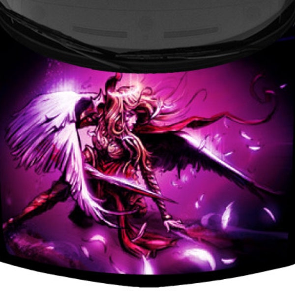 Battling Angel Warrior Wings Violet Sexy Women Van SUV Car Pickup Truck Hood Wrap Vinyl Graphic Decal 58x 65 "US Made Cast Laminated Option