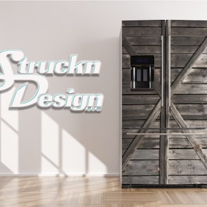 Barn Wood Grey Grunge Wooden Texture Refrigerator Fridge Freezer Wrap Side by Side Top Bottom Door Vinyl Mural Skin Decal Removable