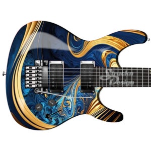 ブルー ゴールデン スワール ラピス マーブル ギター ベース メタル ビニール ラップ スキン デカール ラミネート エアリリース バブルフリー グラフィック 剥がして貼る マルチサイズ