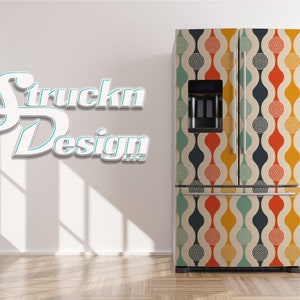 Retro Pattern Vintage Texture Beige Teal Blue Refrigerator Fridge Freezer Wrap Side by Side Top Bottom Door Vinyl Mural Skin Decal Removable