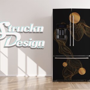 Gold Abstrakte Linie Arbeit Punkte Schwarz Kühlschrank Kühlschrank Gefrierschrank Wrap Seite an Seite Oben Unten Tür Vinyl Wandbild Haut Aufkleber Abnehmbare