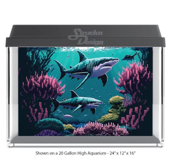 Pixel Art Sharks Ocean Coral Water Underwater 10mil Polyester Fish