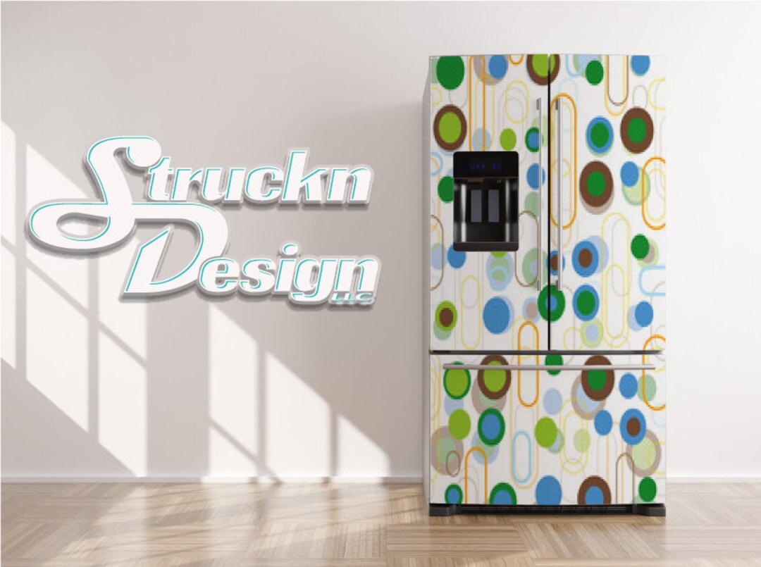 Brown Blue Green White Circle Pattern Refrigerator Fridge Freezer Wrap ...