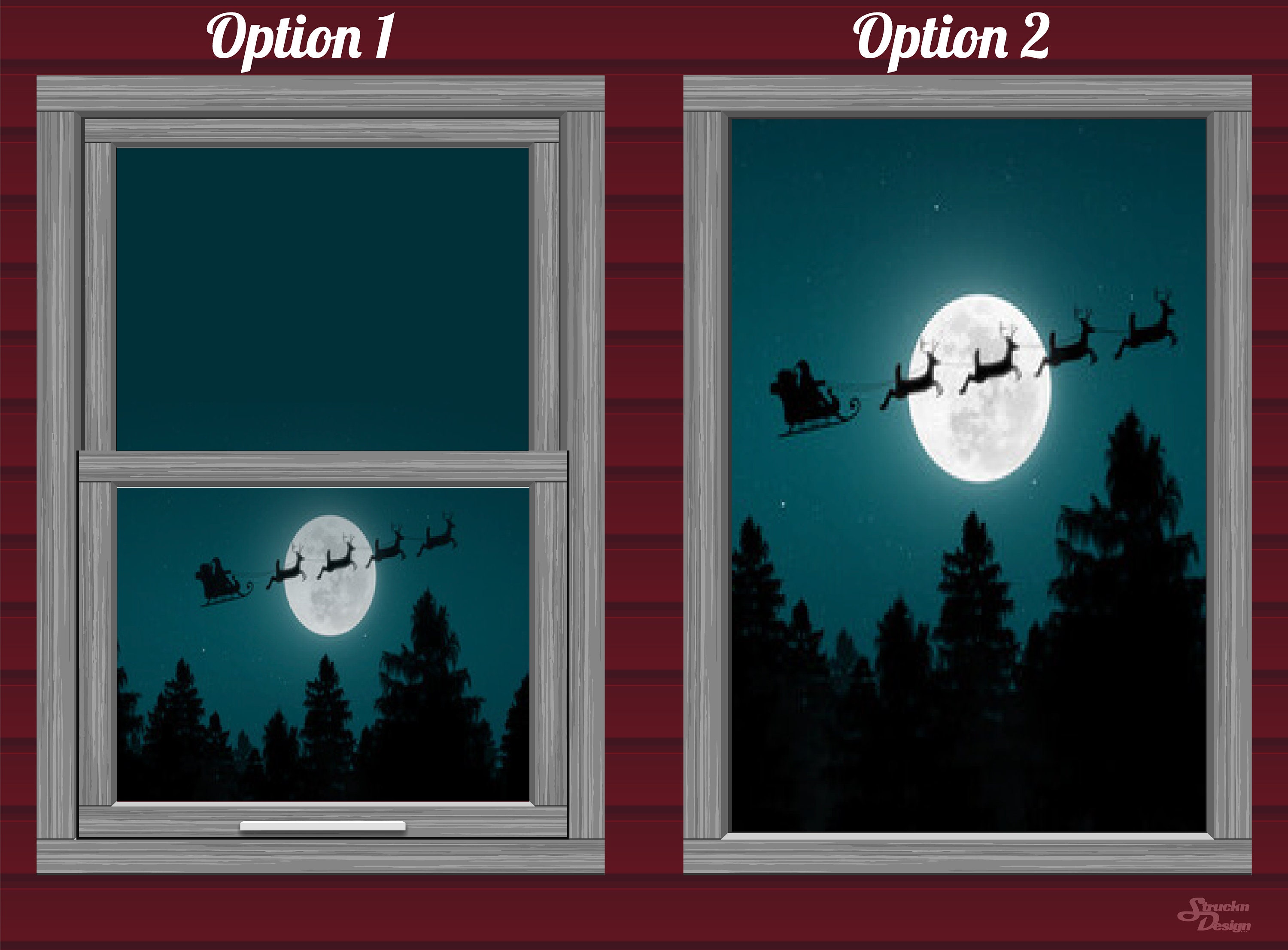 Blue Moon Lit Santa Sleigh Treeline Window Backlit Wall Backdrop Banner ...