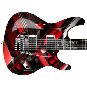 Red Black Geometric Shapes Squares Guitar Bass Metal Vinyl Wrap Skin Decal Laminate Air Release Bubble Free Graphic Peel & Stick Multi Sizes