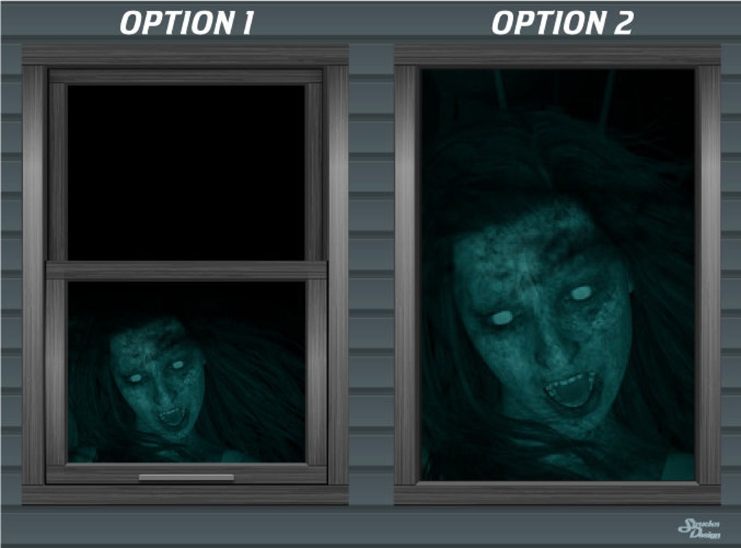 Horror Blue Tint Scary Ghost Woman Face Window Backlit Wall Backdrop Banner Inside / Outside ...