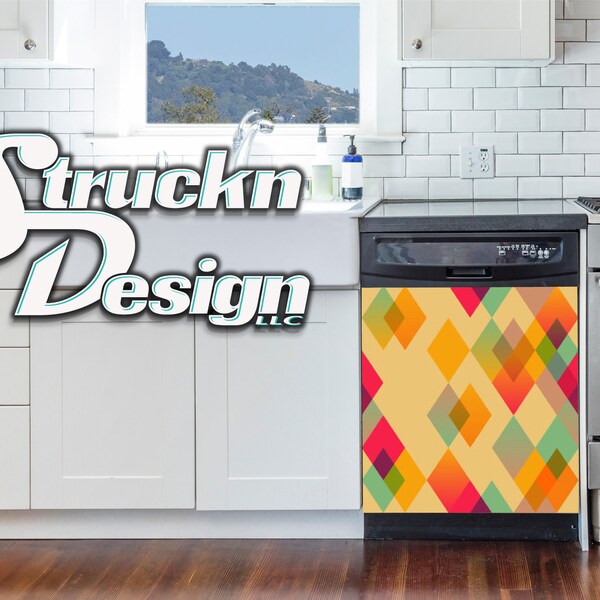 Diamond Pattern Colorful Abstract Dishwasher Wrap Dishes Front Door Vinyl Mural Skin Decal Removable