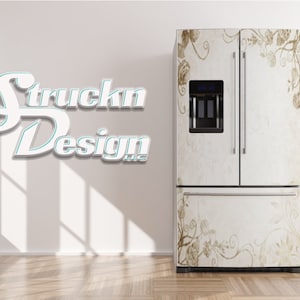 Light Yellow White Floral Boarder Design Refrigerator Fridge Freezer Wrap Side by Side Top Bottom Door Vinyl Mural Skin Decal Removable