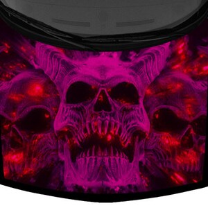 Three Horned Demon Skulls Truck Car Graphic Hood Wrap Vinyl Decal Dark Pink 58&quot; x 65&quot; USA Made Cast Laminated Option