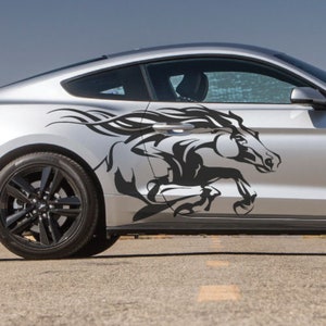 INCLUDES Both Sides - Horse Running Fits Mustang Pony Grunge Tattoo Design Tribal Door Bed Side Pickup Vehicle Truck Car Vinyl Graphic Decal