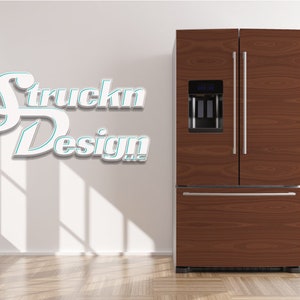Dark Brown Grain Wooden Wood Texture Refrigerator Fridge Freezer Wrap Side by Side Top Bottom Door Vinyl Mural Skin Decal Removable