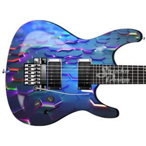 Glowing Moving Colorful Hexagons Bass Metal Vinyl Guitar Wrap Skin Decal Laminate Peel & Stick Bubble Free Air Release Graphic Multi Size