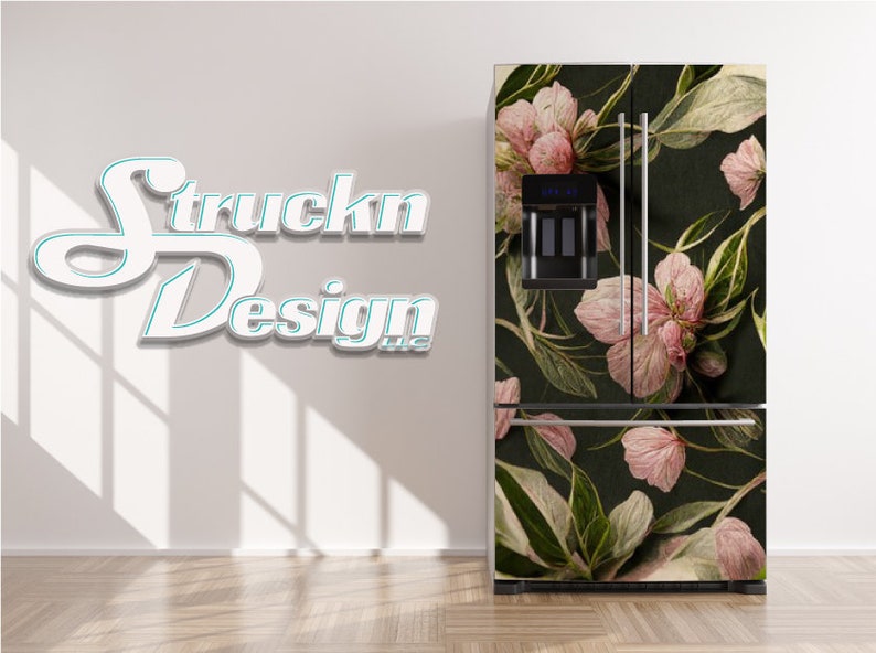 Floral Light Pink Green Black Pattern Green Refrigerator Fridge Freezer ...