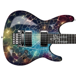 Broken Glass Blue Abstract Lights Bass Metal Vinyl Guitar Wrap Skin Decal Stratifié Peel & Stick Bubble Free Air Release Graphic Multi Size