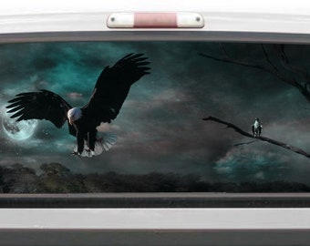Bald Eagle Cloud Soaring Moon Background Printed Rear Window Decal Graphic Truck Pickup Perf Vinyl Perforated