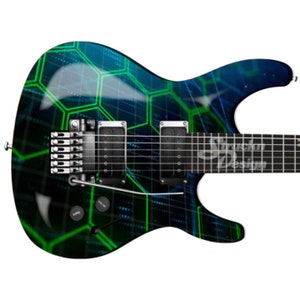 Teal Green Tech Hexagon Black Guitar Bass Metal Vinyl Wrap Skin Decal Laminated Air Release Bubble Free Graphic Peel & Stick Multiple Sizes
