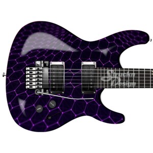 Violet Glowing Hexagon Grid Guitar Bass Metal Vinyl Wrap Skin Decal Laminated Air Release Bubble Free Graphic Peel & Stick Multiple Sizes