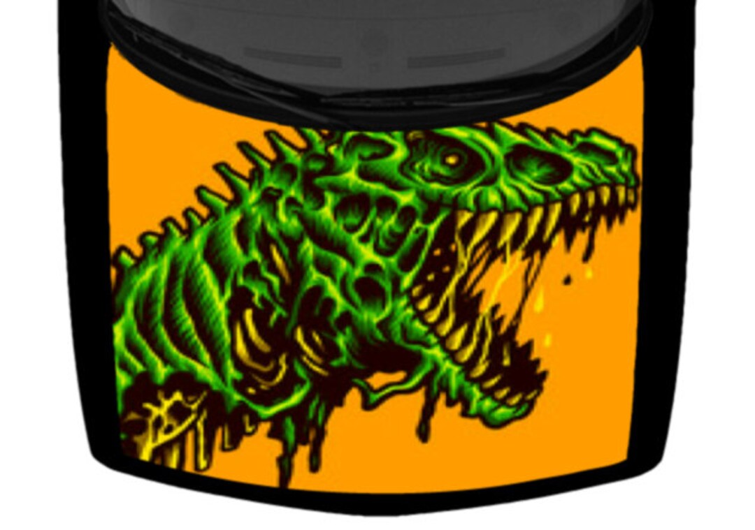 Zombie Raptor Dinosaur Zombie Raptor Dinosaur Truck Car Hood Wrap Vinyl Graphic Decal Yellow ...