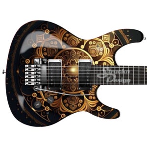 Intricate Floral Geometric Golden Guitar Bass Metal Vinyl Wrap Skin Decal Laminate Air Release Bubble Free Graphic Peel & Stick Multi Size