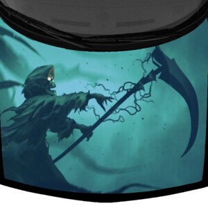 Light Cyan Teal Stormy Grim Reaper Gray White Truck Hood Wrap Vinyl Car Graphic Decal Yellow 58&quot; x 65&quot; USA Made Cast Laminated Option
