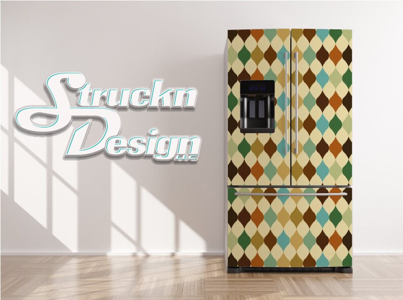 Diamond Pattern Orange Blue Brown Refrigerator Fridge Freezer Wrap Side ...
