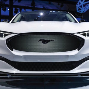 For Ford Mach-E Mustang Vehicle Wrap Cast Material Light Scratch Protected Laminated Graphic Grid Faux Art Grille Mesh Silver Metallic Metal