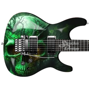 Green Lime Skull Branches Plants Guitar Bass Metal Vinyl Wrap Skin Decal Laminate Air Release Bubble Free Graphic Peel & Stick Multi Size