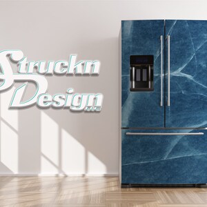 Blue White Marble Rock Stone Mineral Refrigerator Fridge Freezer Wrap Side by Side Top Bottom Door Vinyl Mural Skin Decal Removable