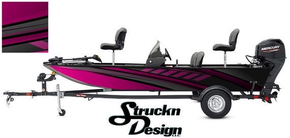 Bass Fishing Fish Boat Hot Pink Black Modern Stream Grunge Abstract Pontoon  Vinyl Graphic Wrap Decal Material Various Sizes DIY WRAPPING 