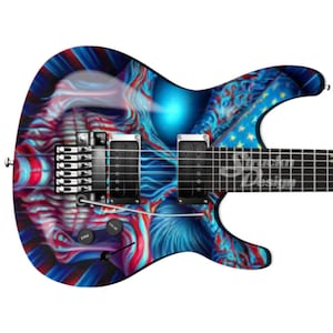 Glow USA Flag Abstract Skull Guitar Bass Metal Vinyl Wrap Skin Decal Laminated Air Release Bubble Free Graphic Peel & Stick Multiple Sizes