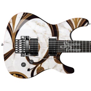 Black Gold Abstract Marble White Bass Metal Vinyl Guitar Wrap Skin Decal Laminate Peel & Stick Bubble Free Air Release Graphic Multi Size