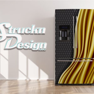 3D Style Hexagon Smooth Yellow Silk Wave Refrigerator Fridge Freezer Wrap Side by Side Top Bottom Door Vinyl Mural Skin Decal Removable