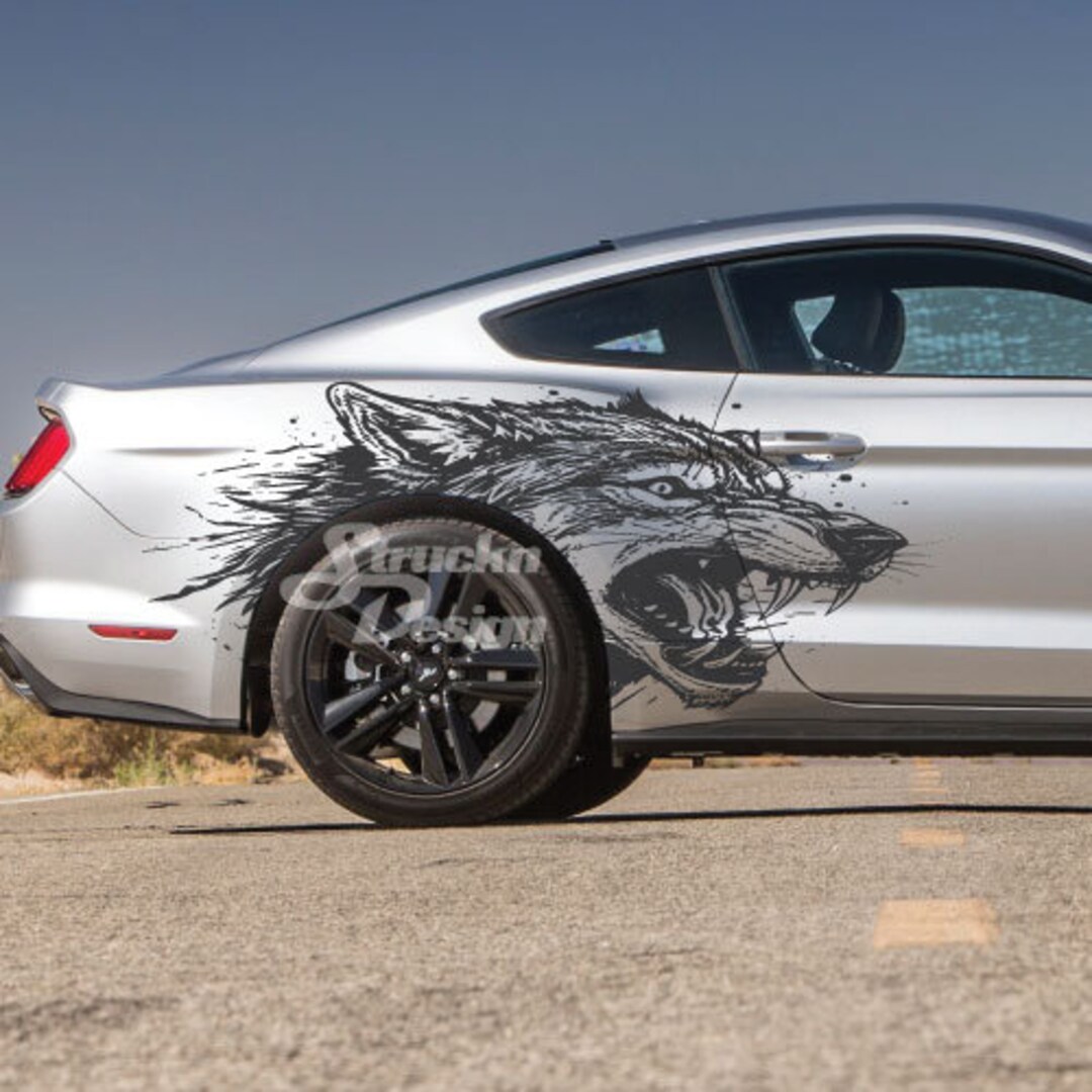 Fits Mustang F-150 Ranger Wolf Coyote Tattoo Grunge Design Tribal Door ...