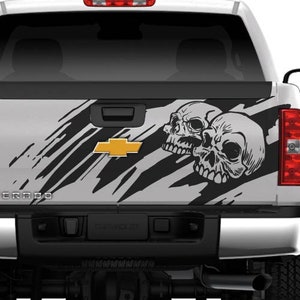 Side Skull Distressed Grunge Design Hood Door Car Bed Pickup Vehicle Truck Vinyl Graphic Decal Tailgate