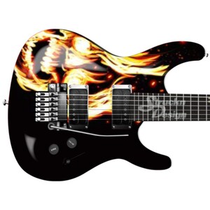 Flaming Fire Skull Screaming Black Bass Metal Vinyl Guitar Wrap Skin Decal Laminate Peel & Stick Bubble Free Air Release Graphic Multi Size