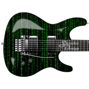 Green Code Lines Black 1&#39;s 0&#39;s Guitar Bass Metal Vinyl Wrap Skin Decal Laminated Air Release Bubble Free Graphic Peel & Stick Multiple Sizes