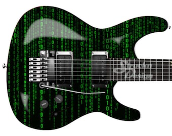 Green Code Lines Black 1's 0's Guitar Bass Metal Vinyl Wrap Skin Decal Laminated Air Release Bubble Free Graphic Peel & Stick Multiple Sizes